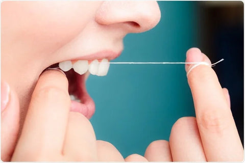 Person doing string flossing
