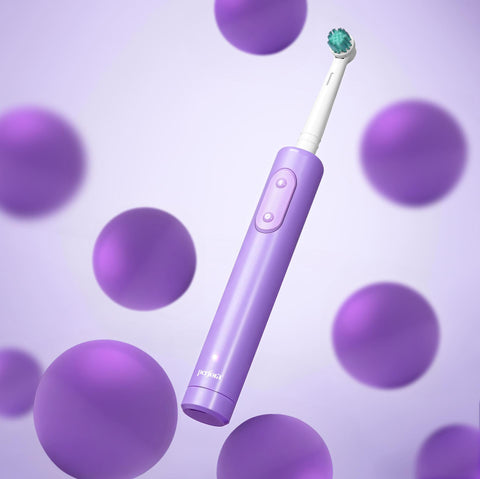 A product shot of Perfora's new launch - the oscillating toothbrush which has a lavender coloured handle and white brush head