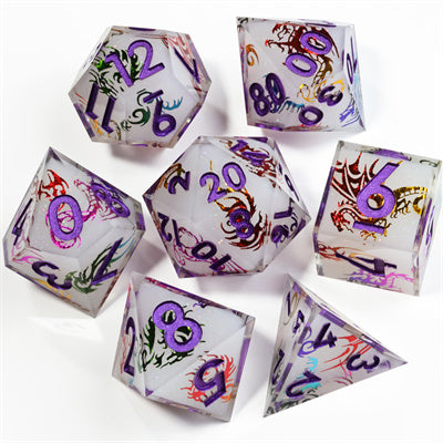 Dragon Icon Handmade Sharp Edge 77 Piece Resin d&d Dungeons and Dragons Dice Set