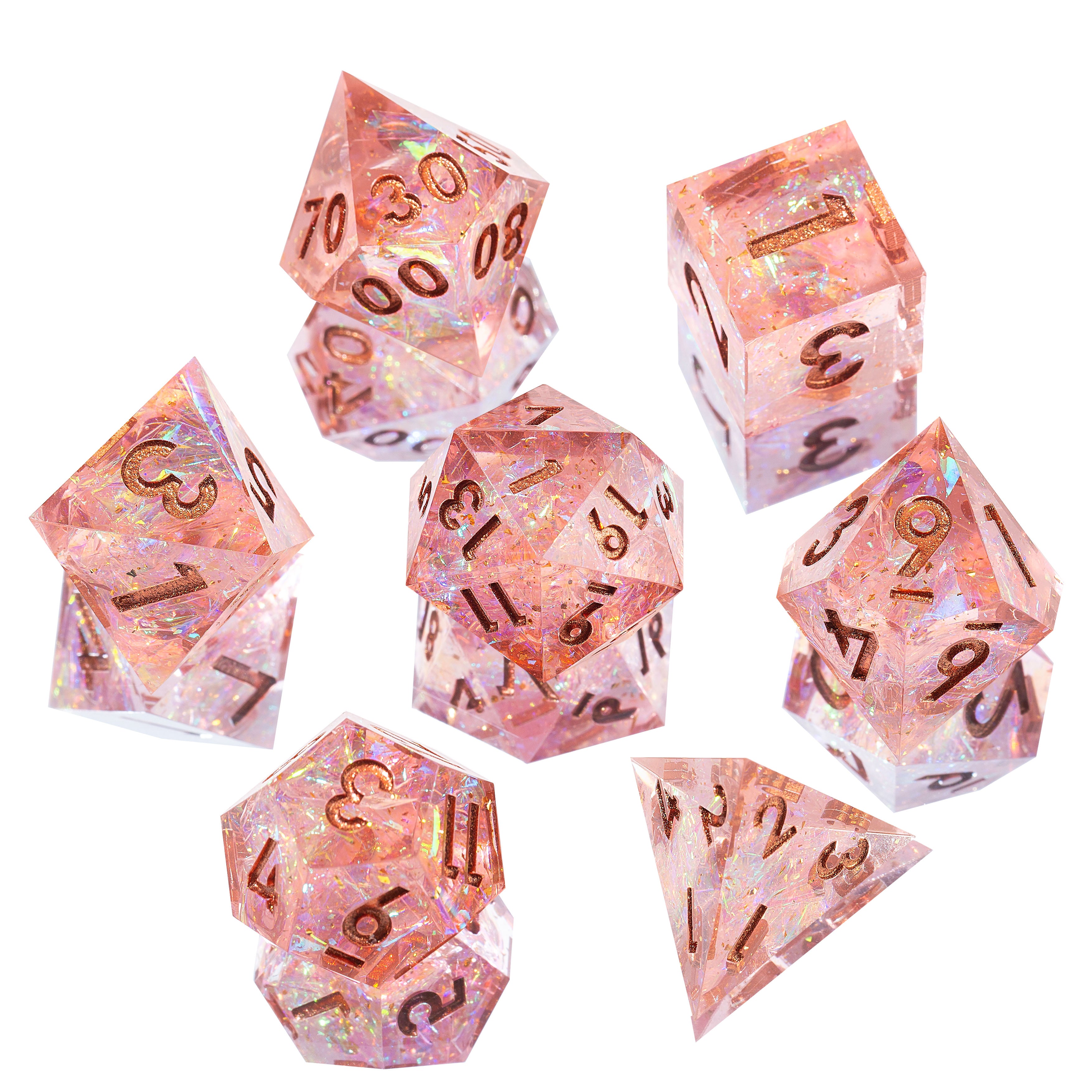 Galaxy Pink Handmade Sharp Edge 7 Piece Resin d&d Dungeons and Dragons Dice Set