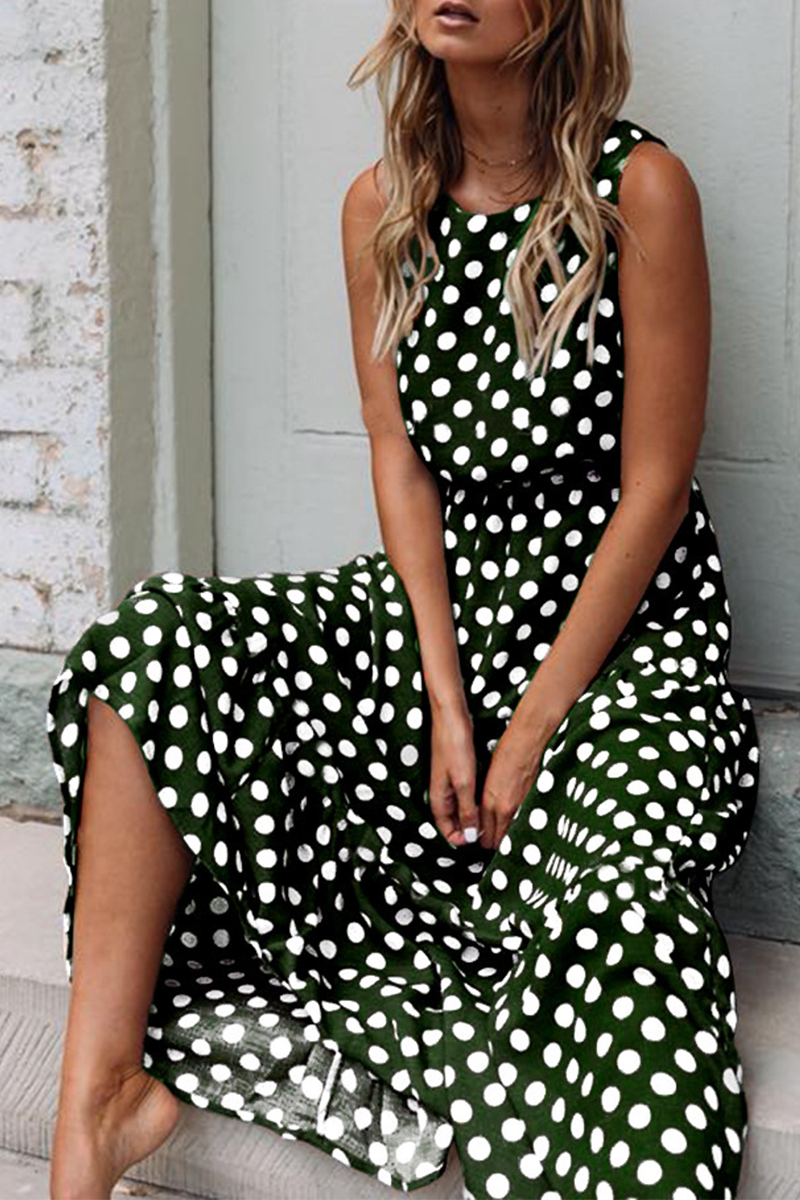 Fashion Street Polka Dot Patchwork O Neck A Line Dresses(5 Colors)