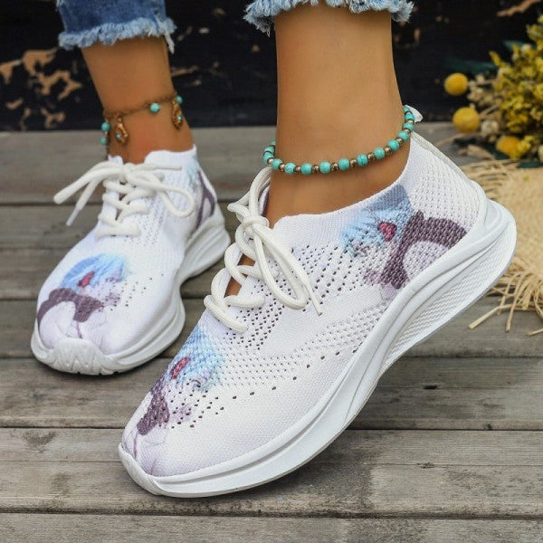 Purpdrank - White Casual Sportswear Daily Frenulum Printing Round Mesh Breathable Comfortable Out Door Shoes
