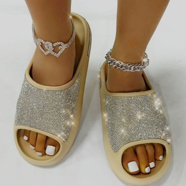 Purpdrank - Apricot Casual Rhinestone Round Shoes