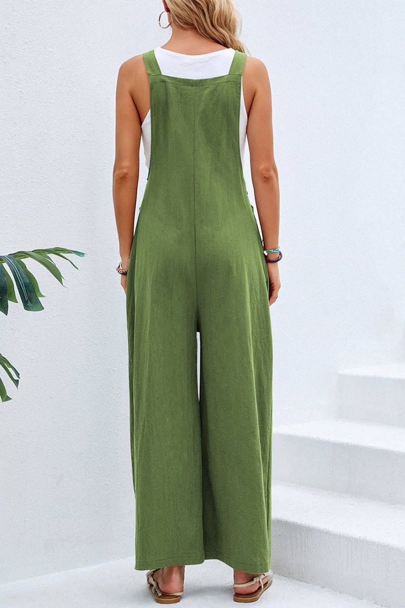 Purpdrank - Casual Vacation Solid Buttons Square Collar Loose Jumpsuits(10 Colors)