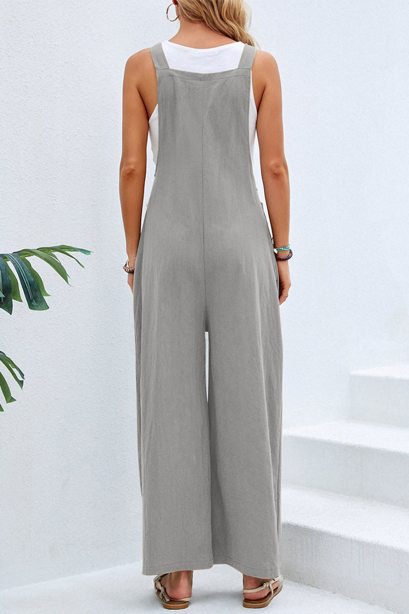 Purpdrank - Casual Vacation Solid Buttons Square Collar Loose Jumpsuits(10 Colors)