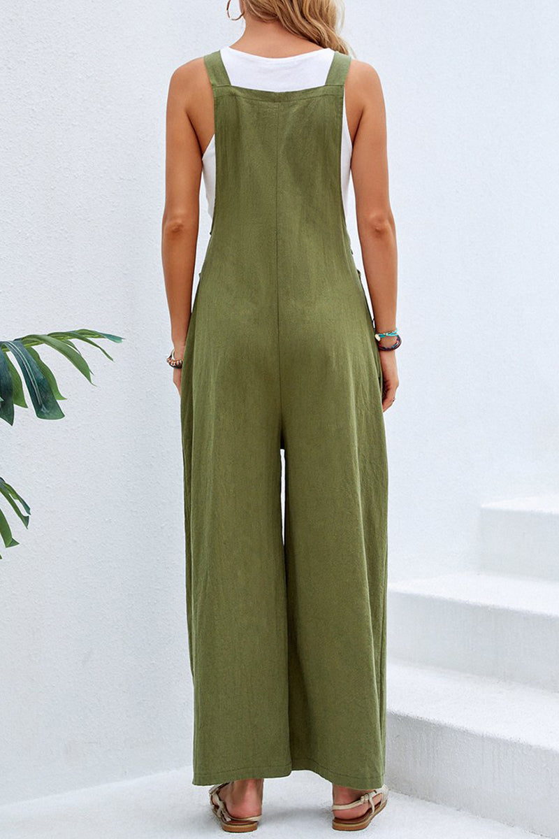 Purpdrank - Casual Vacation Solid Buttons Square Collar Loose Jumpsuits(10 Colors)