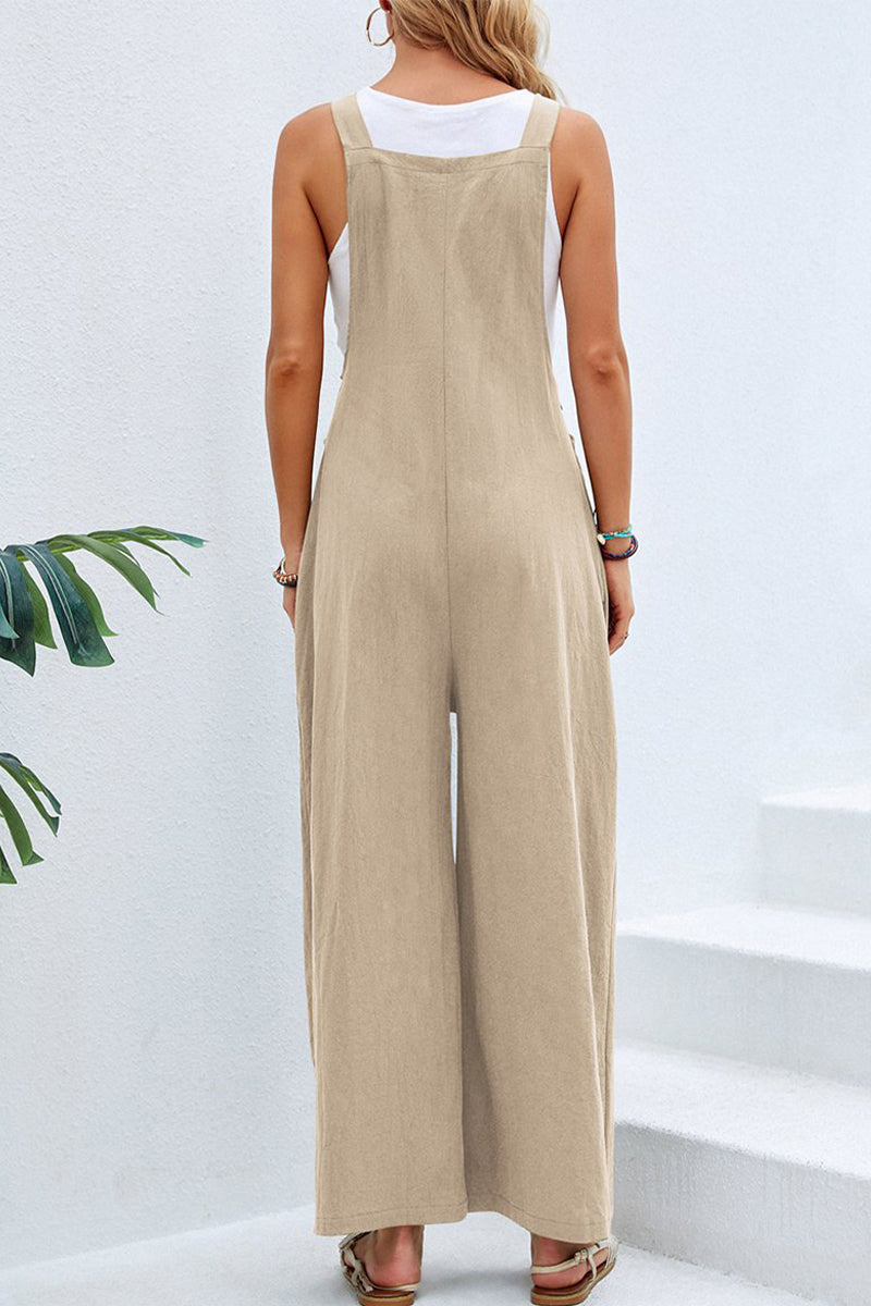 Purpdrank - Casual Vacation Solid Buttons Square Collar Loose Jumpsuits(10 Colors)