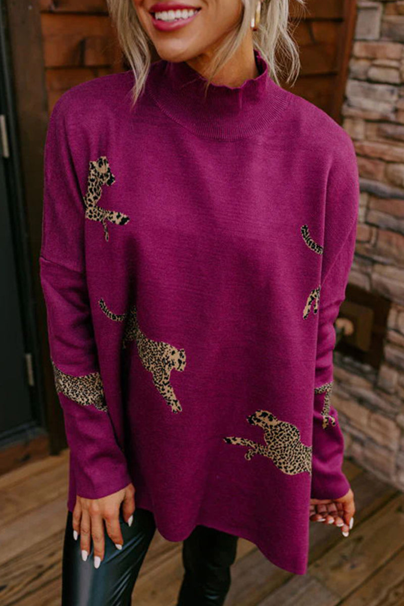 Purpdrank - Casual Animal Slit Printing Turtleneck Tops