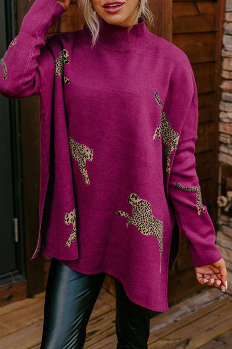 Purpdrank - Casual Animal Slit Printing Turtleneck Tops