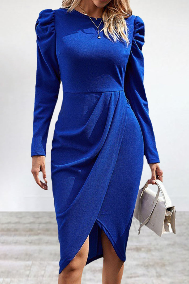 Purpdrank - Elegant Solid Slit Asymmetrical O Neck Irregular Dress Dresses