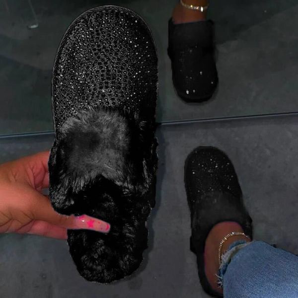 Purpdrank - Black Casual Living Hot Drill Keep Warm Plush Slippers