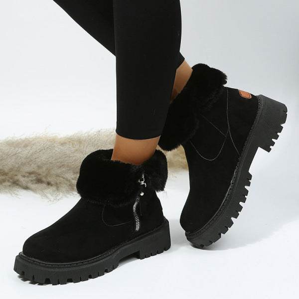 Purpdrank - Black Casual Patchwork Solid Color Zipper Round Keep Warm Comfortable Shoes