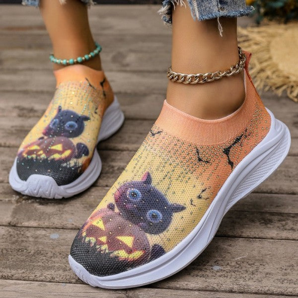 Purpdrank - Light Yellow Casual Sportswear Daily Patchwork Printing Rhinestone Round Comfortable Out Door Shoes