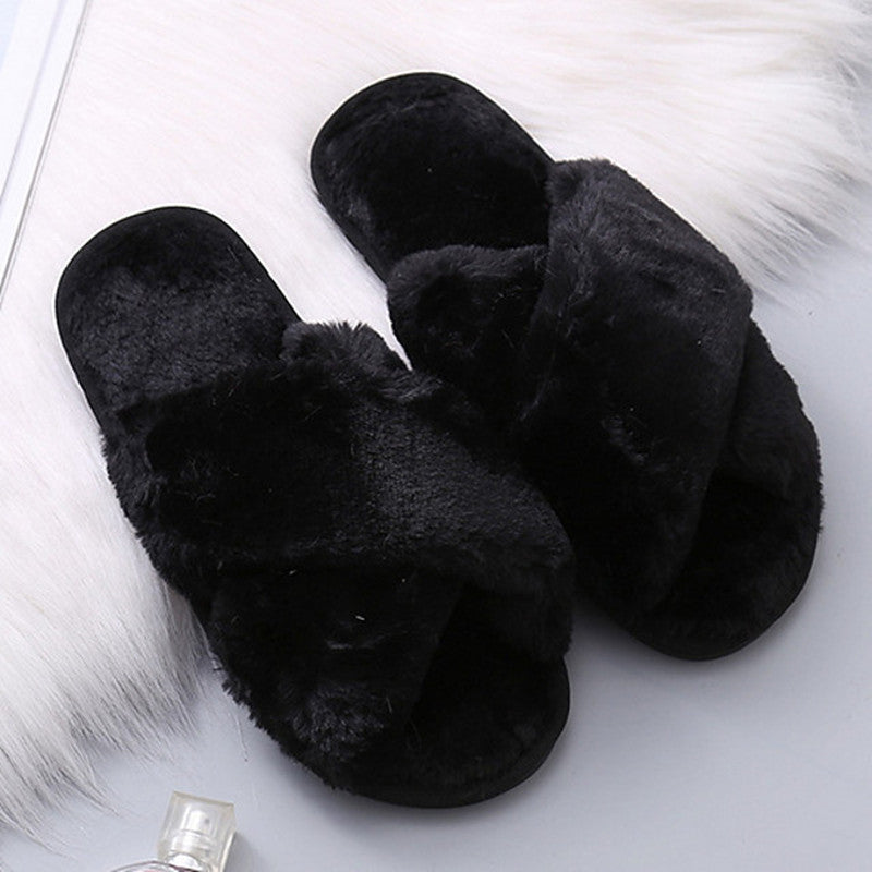 Purpdrank - Black Casual Living Solid Color Keep Warm Plush Slippers