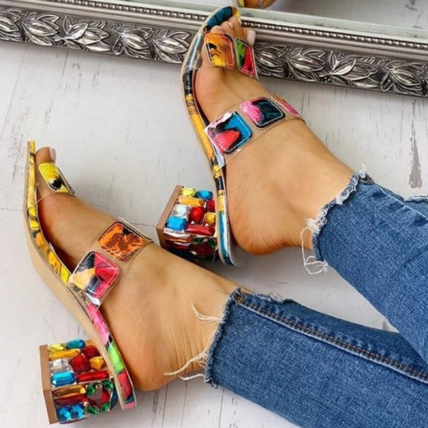 Purpdrank - Colour Casual Patchwork Round Out Door Wedges Shoes