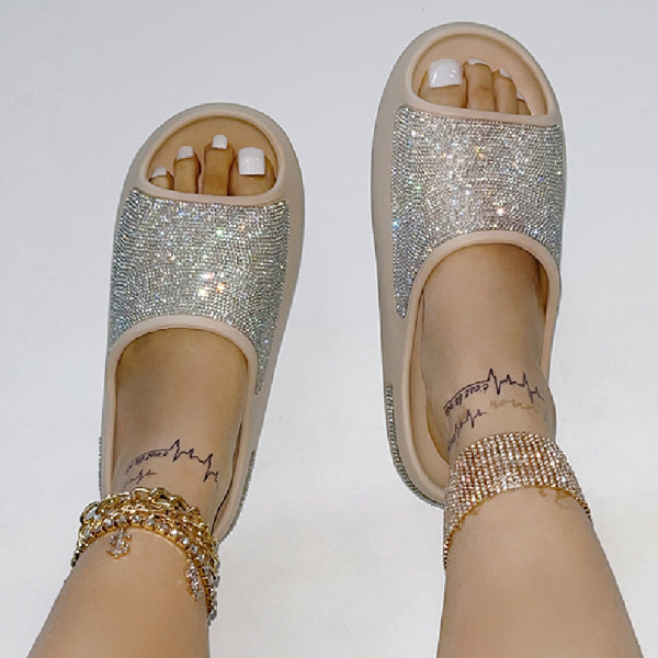 Purpdrank - Apricot Casual Daily Living Patchwork Rhinestone Round Comfortable Shoes