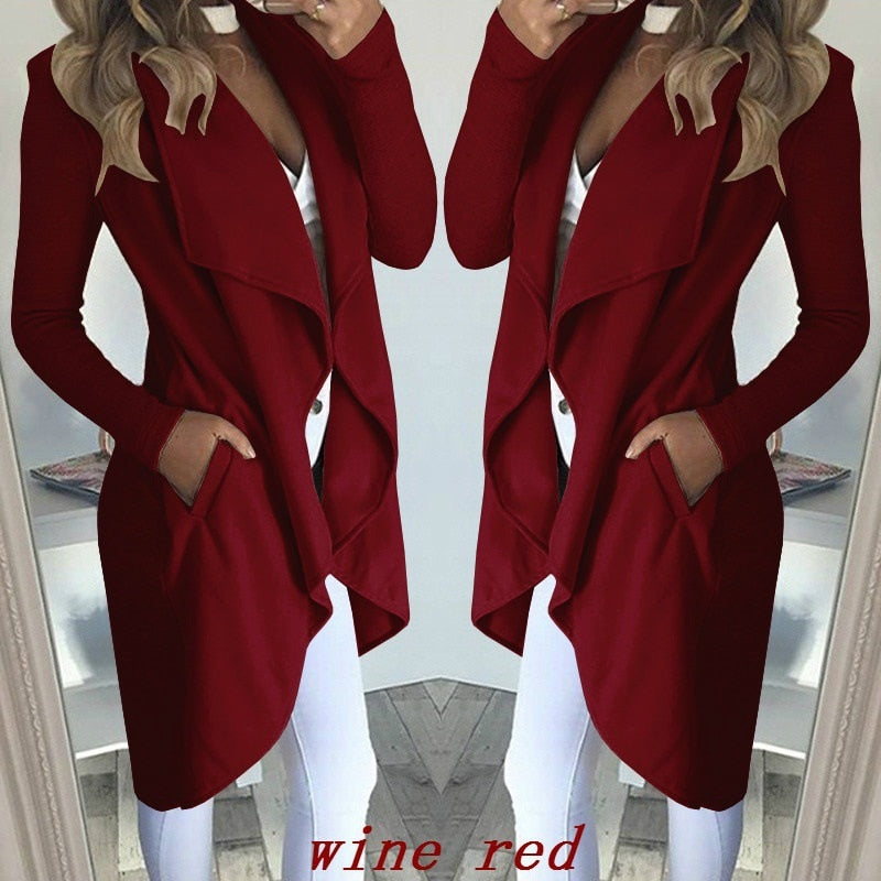 Purpdrank - Brand New Women Trench Fashion Women Slim Long Sleeve Casual Irregular Suit Coat Outwear Cardigan Solid Pocket Fashion Hot 2023