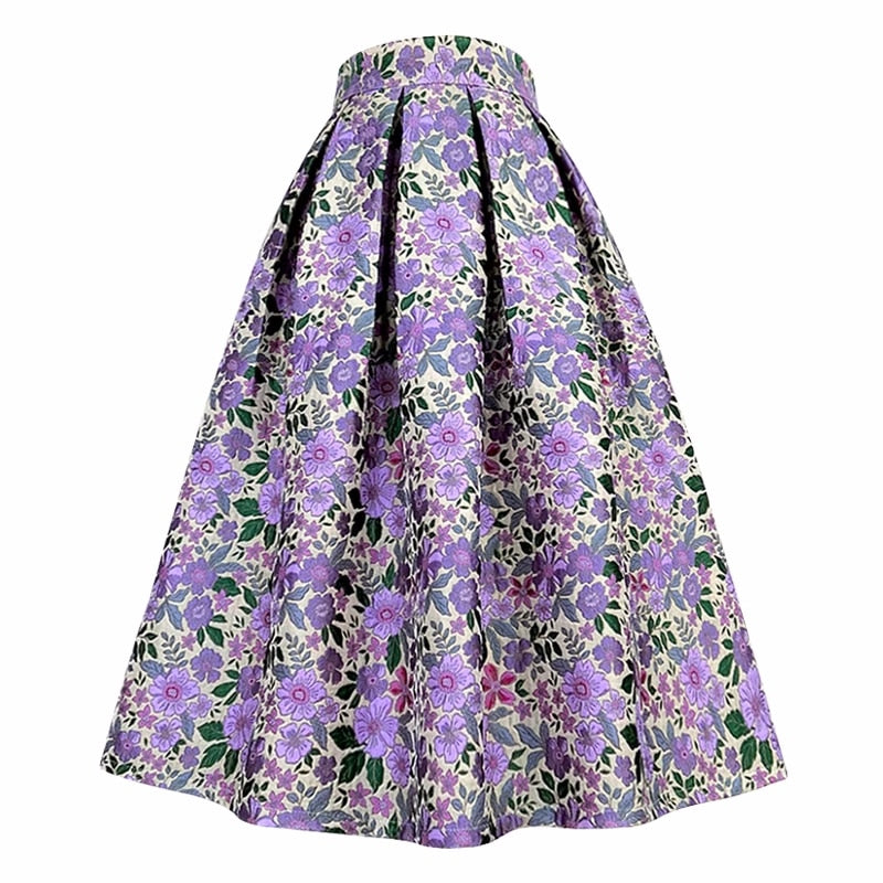 Purpdrank - 2023 Autumn New Trend Korean Style Clothes Ladies Social Elegant Mori Girl Small Fresh Purple Flower Print High Waist Long Skirt