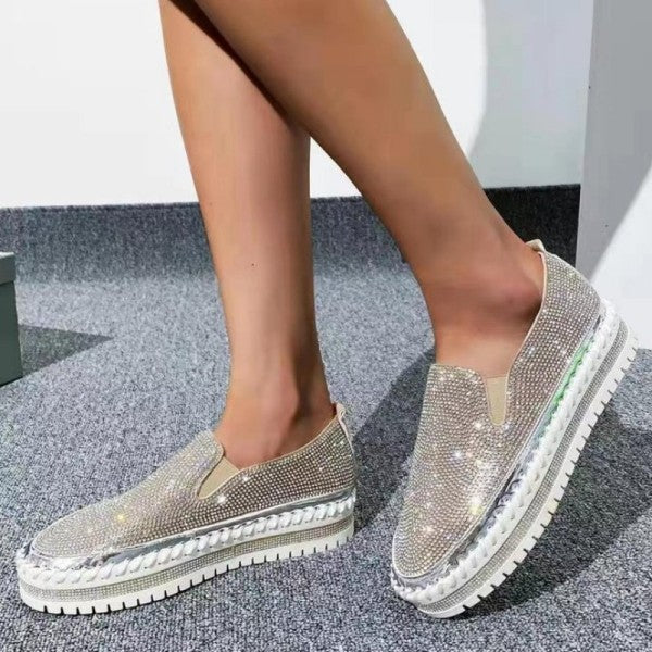 Purpdrank - Silver Casual Patchwork Rhinestone Round Comfortable Out Door Flats Shoes