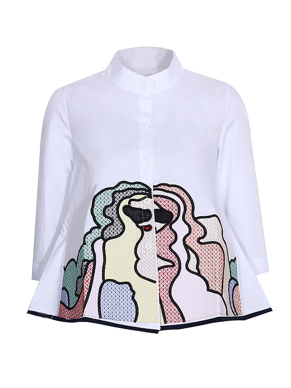 Purpdrank - Casual High-Low Loose Printed Stand Collar Blouses&Shirts Tops