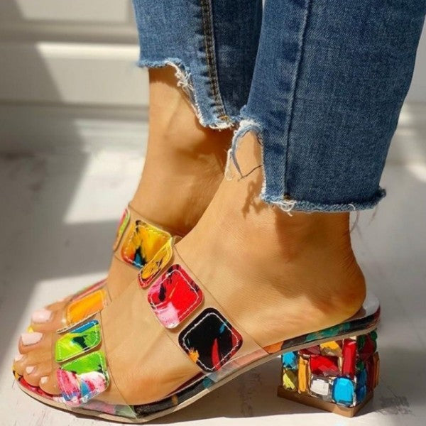 Purpdrank - Colour Casual Patchwork Round Out Door Wedges Shoes