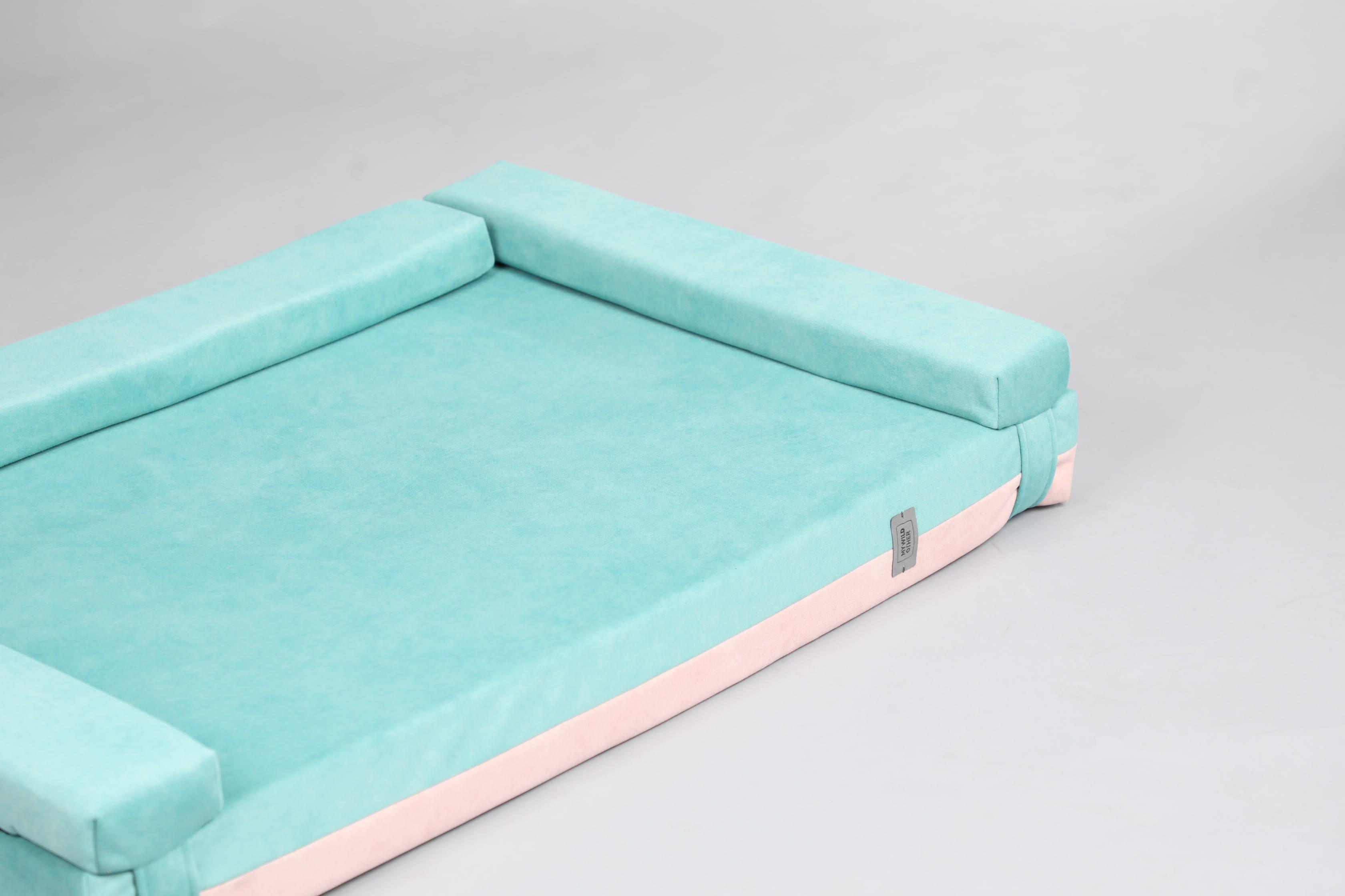 Orthopedic dog bed. Mint green+flamingo pink. 2-sided VELVET 