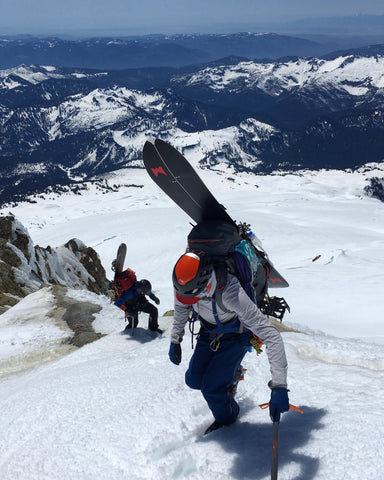 splitboarders boot packing up Mount Shermans south ridge on Mount baker 