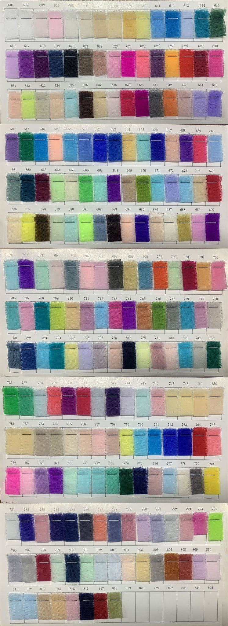 Tulle color chart for colorful dress