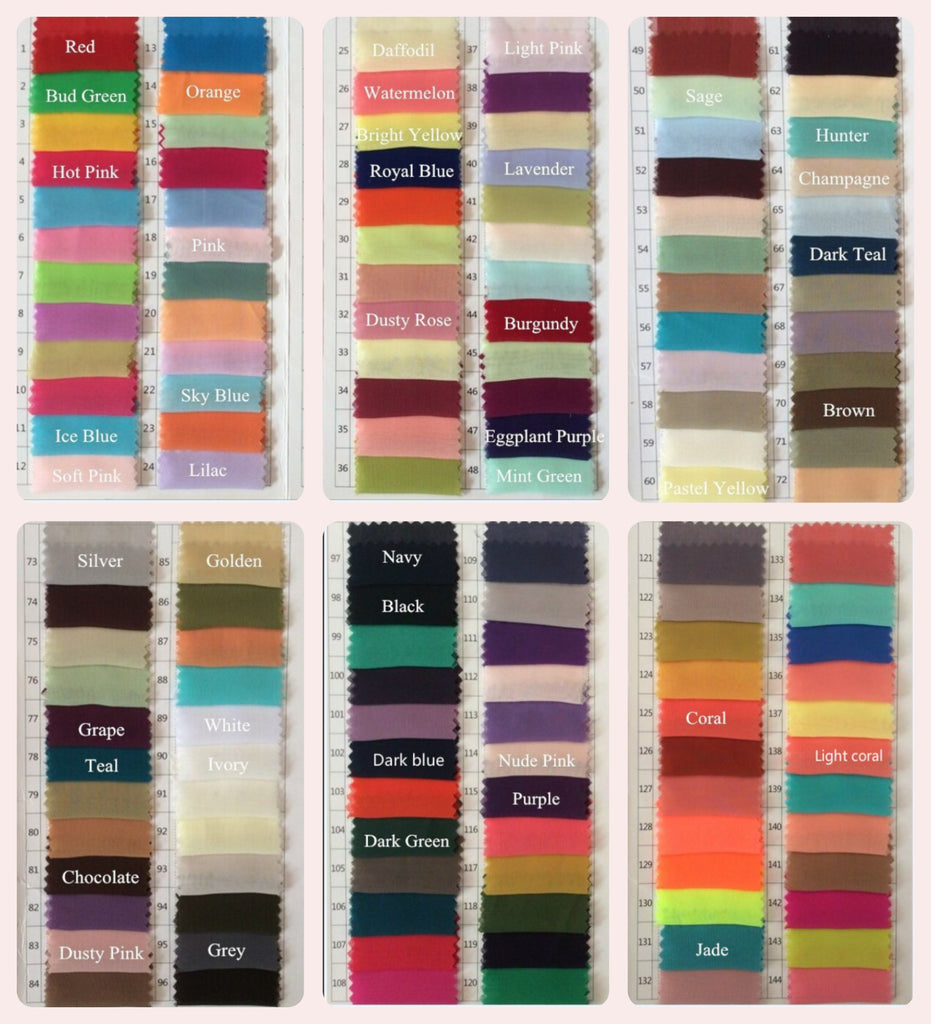 Chiffon color chart for colorful dress