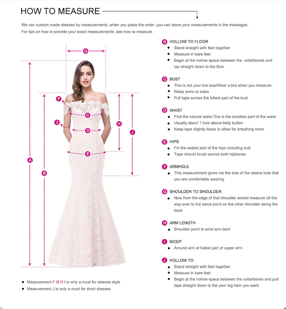 Measurements for Made to Measure Dresses