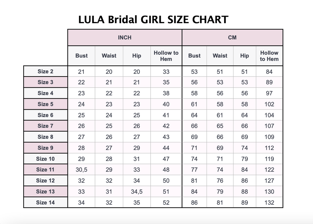 Girl Dress Size Chart