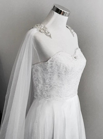 White Rhinestone Brooch Shoulder Cape Veil