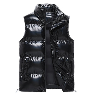 New Men's Sleeveless Jacket Fashion Vest Winter Warm Pockets Cotton Padded Jackets Mens White Black Waistcoat 5Xl - voguable