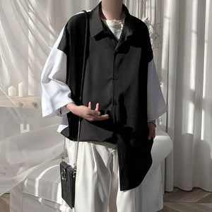 Voguable Summer Short-sleeved Shirt Men's Fashion Hit Color Oversize Casual Shirt Men Streetwear Korean Loose Dress Shirt Mens M-3XL - voguable