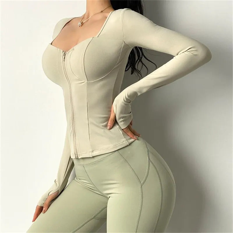 Women Inner Pad Yoga Shirt  Long Sleeve  Bodybuilding Yoga Top Sportswear Dry fit Gym Sport  Clothing Sportswear Workout Top