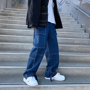 Men Jeans Wide Leg Denim pants Loose Straight Baggy Men's Jeans hip hop Streetwear Skateboard Neutral denim Trousers Cargo jeans - voguable