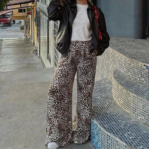 Fashion Vintage Leopard Print Wide-leg Pants Women Casual High-waisted Trouser Spring Summer Office Lady Clothes Streetwear - voguable