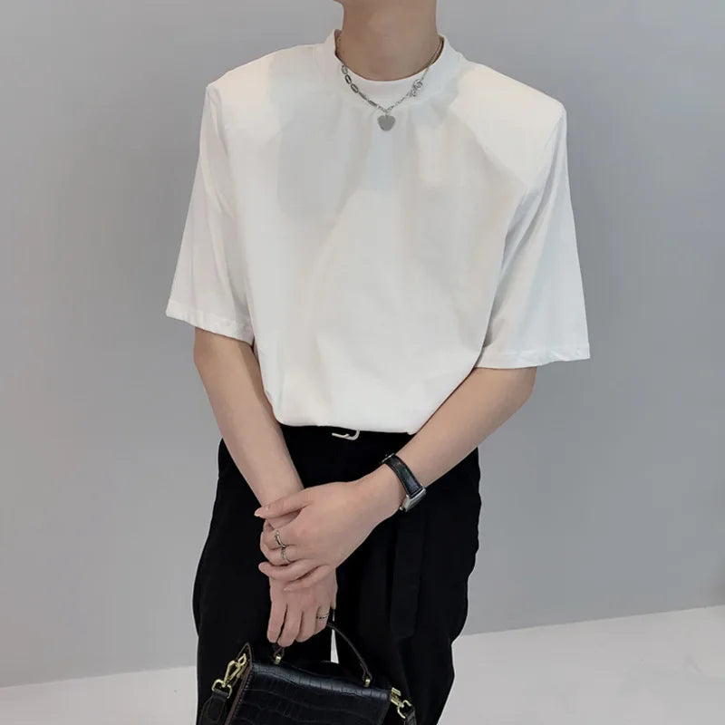Voguable Summer Short Sleeve T-shirt Men Fashion Casual Shoulder Pad T-shirt Men Streetwear Korean Loose Round Neck T Shirt Men Top M-2XL