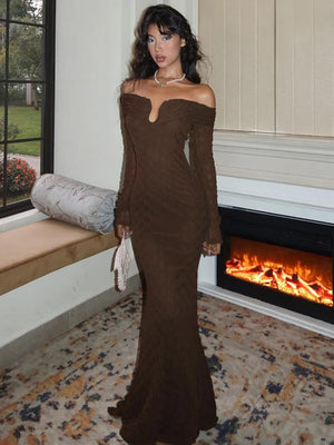 Off-shoulder Long Sleeve Sexy Maxi Dress For Women Fashion Strapless Backless Bodycon Club Elegant Long Dress Partywear - voguable