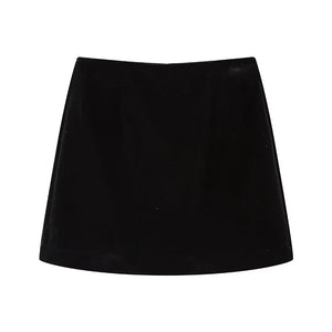 Voguable Vintage Women Black High Waist A-line Velvet Mini Skirt - voguable
