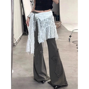 Y2K Irregular Mini Skirts Women Harajuku Aesthetic White Lace Tulle Bandage Skirt Japanese Vintage Hollow Out Faldas New - voguable