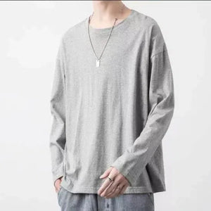 Spring Autumn Fashion Round Neck Long Sleeve Solid Color Tees Men's Clothing Casual Loose Japanese Style Chaopai Thin T-Shirts - voguable