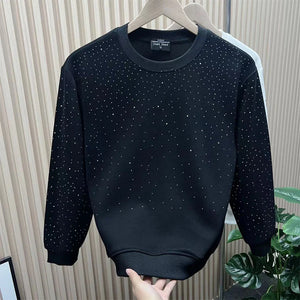 Autumn Winter Y2K Fashion Harajuku Sweatshirt Men All Match Tops Loose Casual Outerwear Sequin Long Sleeve Pure Cotton Pullover - voguable