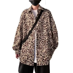 Spring Autumn New Fashion Turn-down Collar Long Sleeve Leopard Blouse Men's Clothing Korean All-match Simplicity Button Shirts - voguable