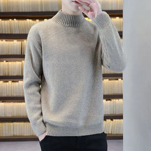Autumn Winter New Fashion Long Sleeve Half High Collar Solid Pullovers Men's Clothing All-match Knitting Korean Simplicity Tops - voguable