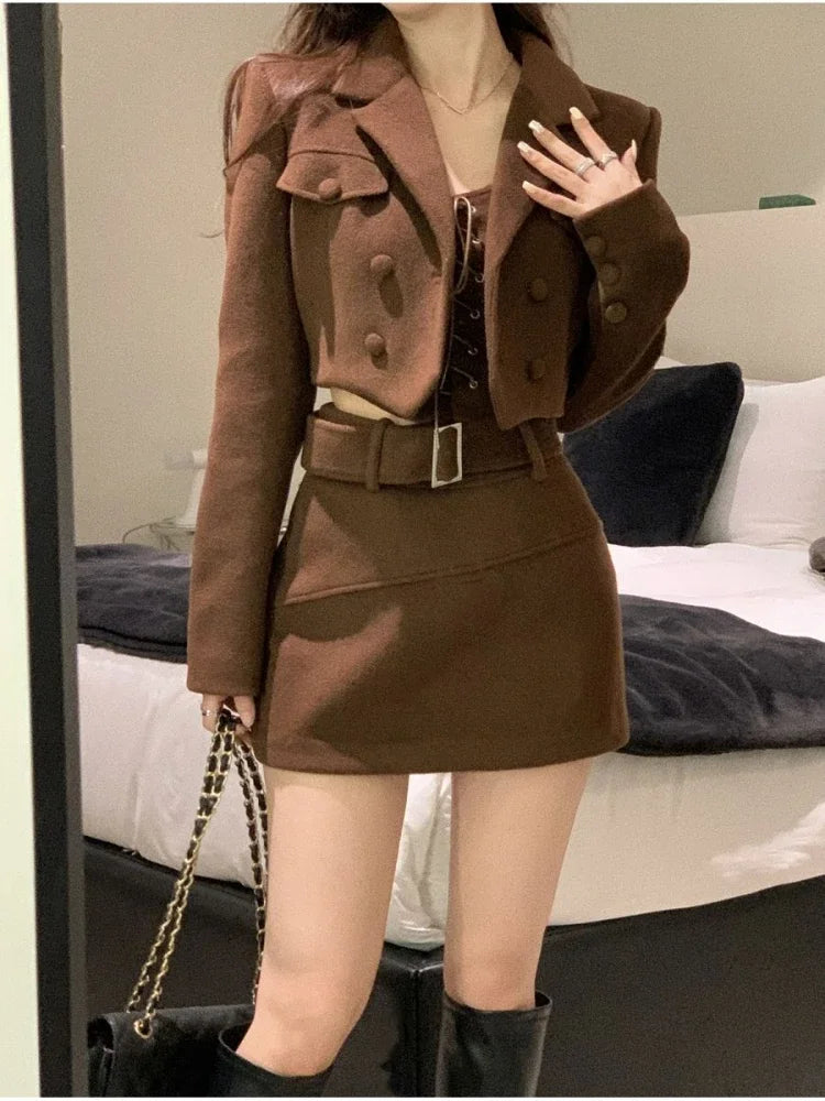 Voguable 2024 Summer Warm Short Coat + Slim Sexy Vest + Bodycon Y2k Mini Skirt Korean Fashion 3 Piece Set Elegant Clothing Woman Chic