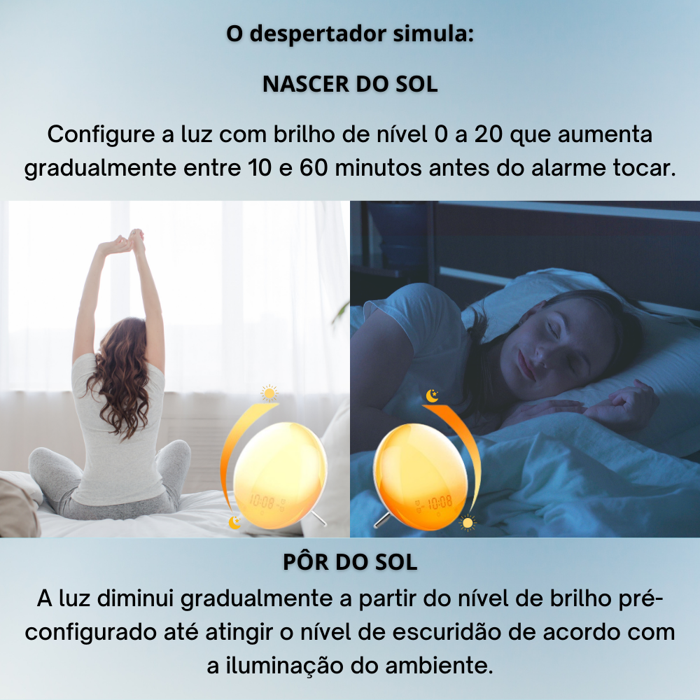 Wi-fi smart despertar luz do dia relógio despertador com 7 cores do nascer  do sol/por do sol vida inteligente tuya aplicativo funciona com despertador  electrónico Em promoção! > Decoração da casa