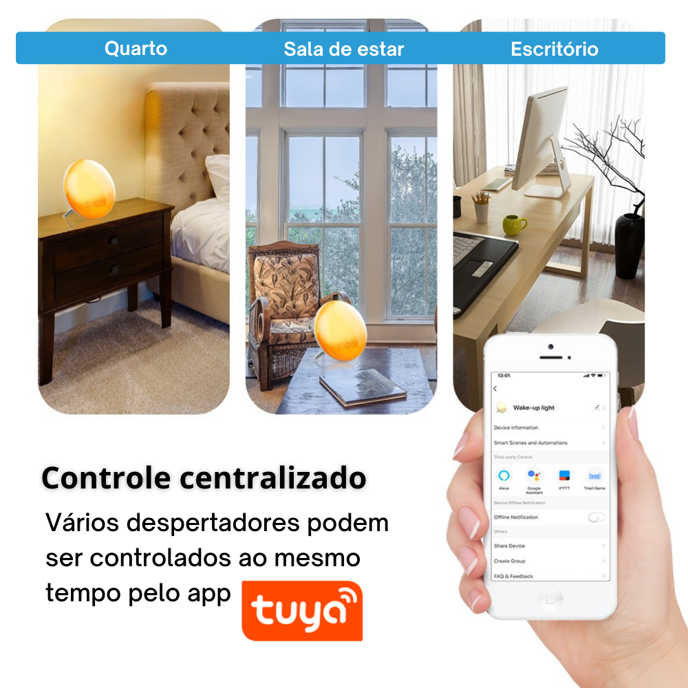 Wi-fi smart despertar luz do dia relógio despertador com 7 cores do nascer  do sol/por do sol vida inteligente tuya aplicativo funciona com despertador  electrónico Em promoção! > Decoração da casa