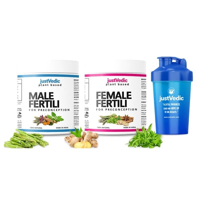 JustVedic Male and Female Fertility Drink Mix Combo Jar and Shaker 