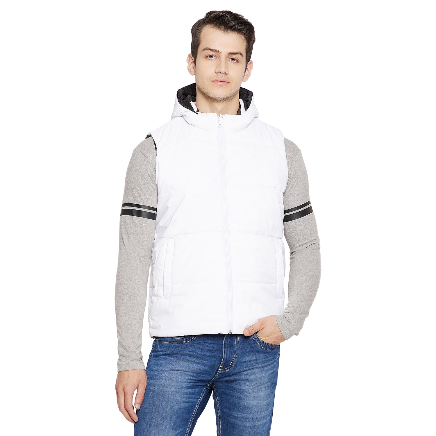 Buy Urbano Fashion Men's White Puffer Sleeveless Zippered Bomber Jacket  Online